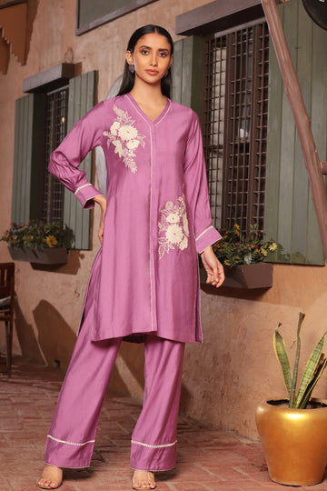 ORCHID CORD-SET WITH PLEATED SLEEVE