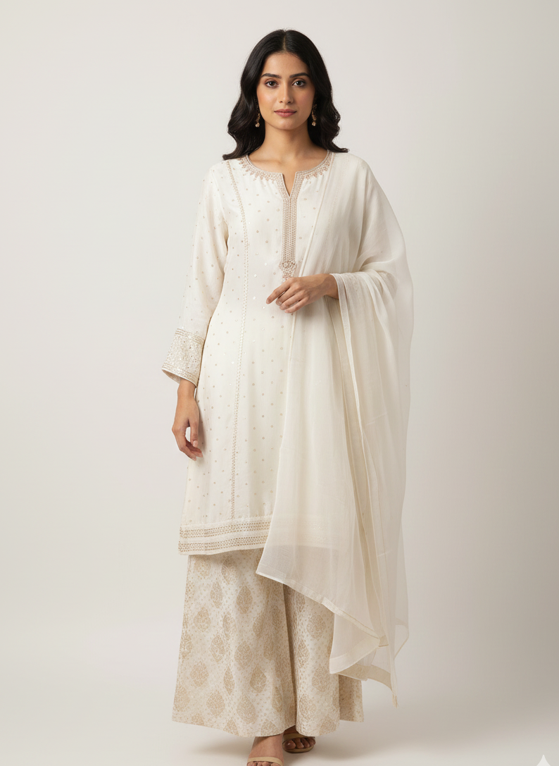 suit with printed pent and dupatta