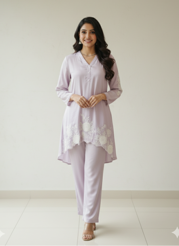 Floral Embroidered Georgette Tunic Set